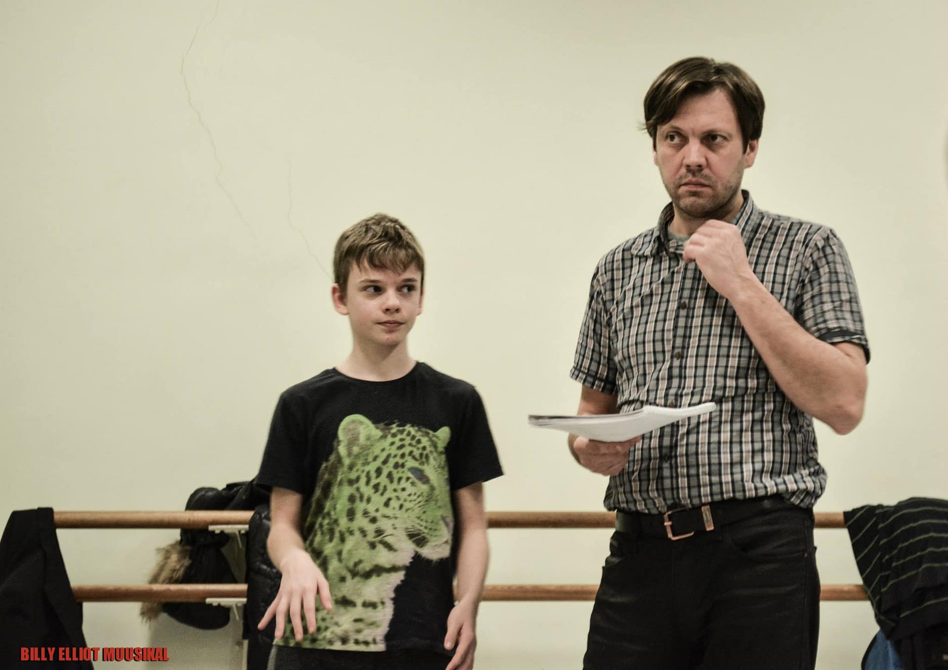 Kaspar Kiisk (Billy) and Mait Malmsten (Dad) in Rehearsal before Opening Night