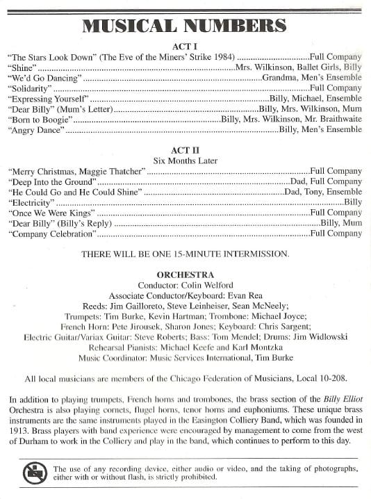 Chicago Playbill BETM Musical Numbers Page