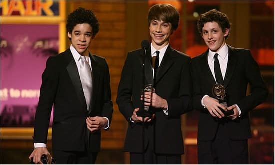 The Original Broadway Billys Jointly Win the Tony for Best Actor in a Musical (l-r David Alvarez, Kiril Kulish, Trent Kowalik)