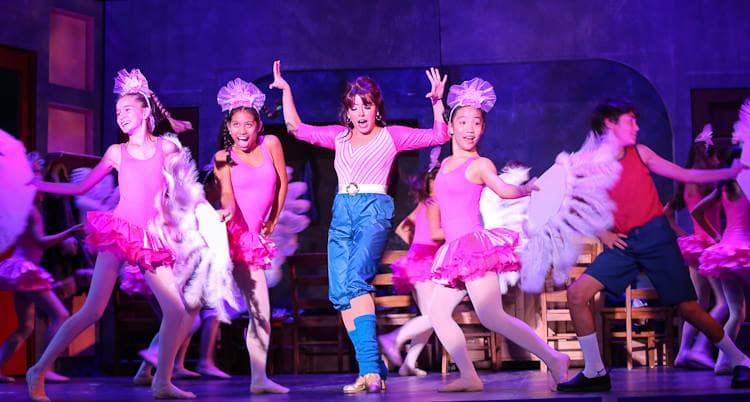 Mrs. Wilkinson (Ahyna Chang), Billy (Aaron Ostroff) and the Ballet Girls