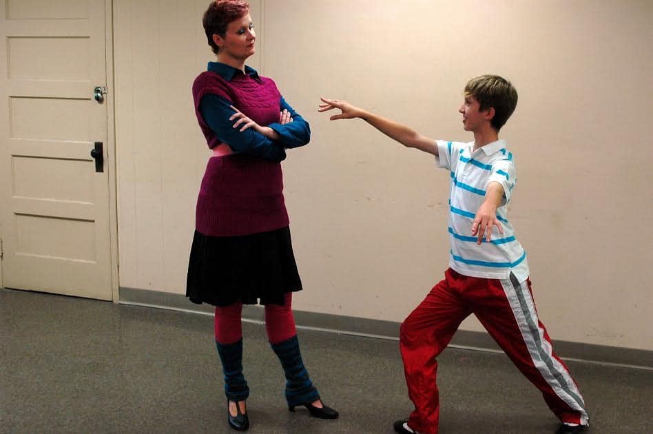 Mrs. Wilkinson (Jen Drake) Works With Billy (Peanut Edmonson) on His Ballet Technique