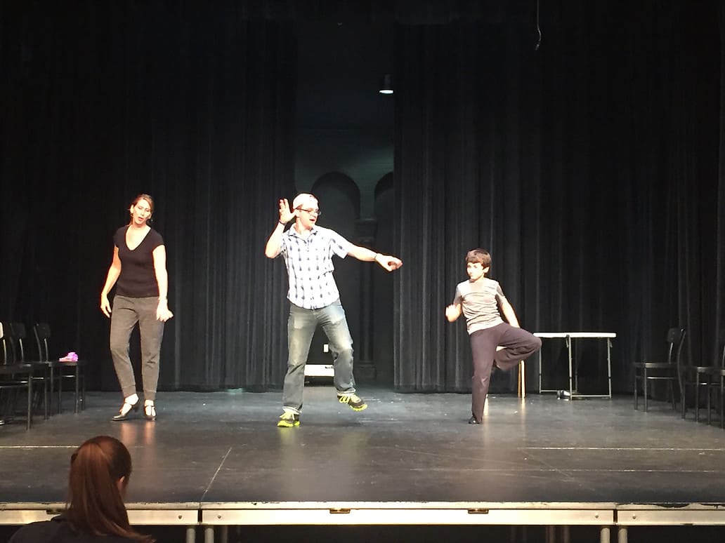 Mrs. Wilkinson (Meg Krekeler, Mr. Braithwaite (Jakob Gomez) and billy (Gavin Nienaber) Rehearse 'Born to Boogey'