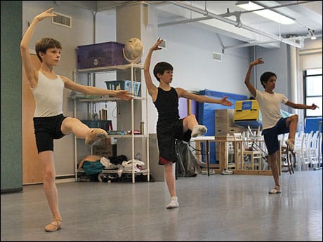 Kylend at Ballet Practice With 2 Broadway Billys (l-r Kylend Hetherington, Jacob Clemente, Liam Redhead)